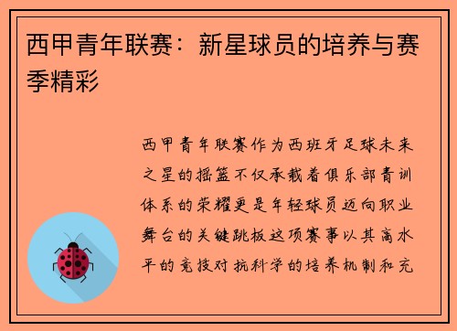 西甲青年联赛：新星球员的培养与赛季精彩